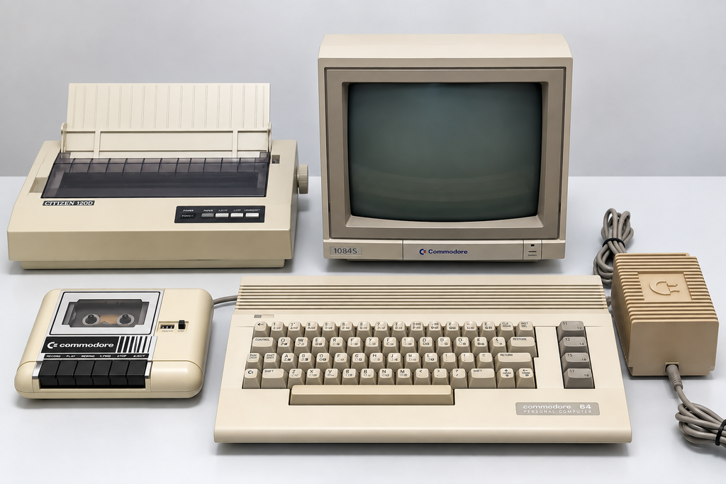 Commodore 64C con periferiche della collezione Origini Digitali